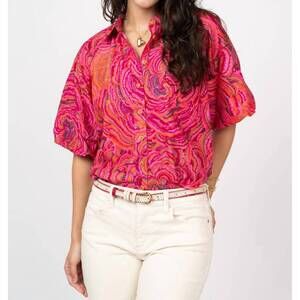 NEW IVY JANE pouf sleeve campshirt in pink
